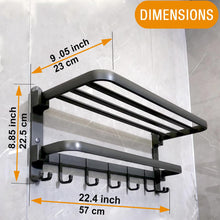 Load image into Gallery viewer, Yariwiz GreyTowel Rack Wall Mounted No Drill and Screw Mounting, Bathroom Bath Shower Length 22.4 inch Double Towel Rod with Shelf Hotel Towel Rack B0501-GREY