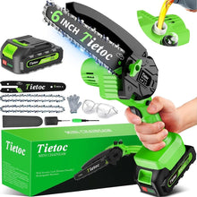 Load image into Gallery viewer, Tietoc Chainsaw 6 Inch Mini Electric Chainsaw Cordless Battery Powered, Hand Held Saw for Wood/Trees Trimming, Tools for Household and Garden, Chain Saw Gift for Men Dad Husband Fathers Gardener 2025