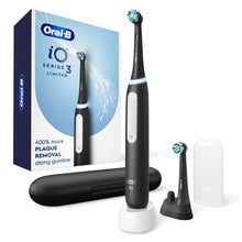 Load image into Gallery viewer, Oral-B iO Deep Clean Rechargeable Electric Powered Toothbrush, Black with iO Series 3 Limited, 2 Brush Heads and Travel Case - Pressure Sensor to Protect Gums - 3 Cleaning Settings - 2 Minute Timer