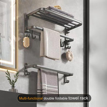 Load image into Gallery viewer, Yariwiz GreyTowel Rack Wall Mounted No Drill and Screw Mounting, Bathroom Bath Shower Length 22.4 inch Double Towel Rod with Shelf Hotel Towel Rack B0501-GREY