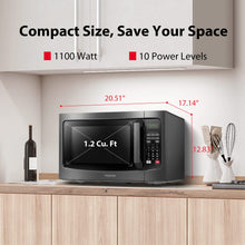Load image into Gallery viewer, TOSHIBA EM131A5C-BS Countertop Microwave Ovens 1.2 Cu Ft, 12.4" Removable Turntable Smart Humidity Sensor 12 Auto Menus Mute Function ECO Mode Easy Clean Interior Black Color 1100W