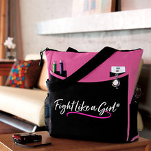 Load image into Gallery viewer, Fight Like a Girl Script Dakota 5-Pocket Tote Bag for Breast Cancer Awareness, Women's Empowerment Gift, Feminism - Pink