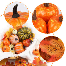 Load image into Gallery viewer, HAKACC 14 PCS Artificial Lifelike Simulation Mixed Pumpkins for Decorating, Fake Pumpkins with 30PCS Fake Maple Leaves Festival Thanksgiving Fall Harvest Home Decoration