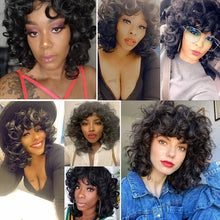 Load image into Gallery viewer, andromeda Curly Wigs for Black Women Soft Black Short Curly Wig with Bangs Afro Loose Curls Heat Resistant Synthetic Wig for African American Women (Black)