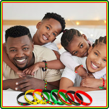 Load image into Gallery viewer, JUNEBRUSHS 64Pcs Happy Black History Month Party Favors Freedom Day Silicone Rubber Wristbands Bracelets for Party Supplies Decorations Goodie Bag Stuff Fillers Accessories(8 Designs)