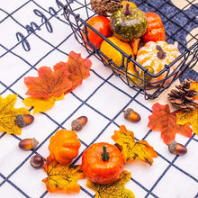 Load image into Gallery viewer, DomeStar 50 PCS Thanksgiving Artificial Pumpkins and Gourds Set Fall Decorations for Home, 8 PCS Fake Pumpkins, 12 PCS Pinecones and Acorns, 30 PCS Fake Maple Leaves Fall Wedding Tables Centerpieces