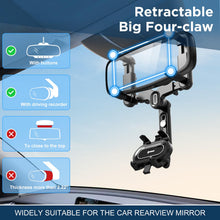 Load image into Gallery viewer, IPOW Large Rearview Mirror Phone Holder for Car 360°Rotatable and Retractable, 2023 Upgraded Four Corners Fixed Anti-Shake Multifunctional Design for All Phones and All Car Rearview Mirror with Button