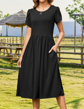 Load image into Gallery viewer, Zeagoo Womens Summer Midi Dress with Pockets Casual Short Sleeve A-Line Flowy Shirt Dress Beach Sundress,Black,Large