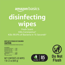 Load image into Gallery viewer, Amazon Basics Wipes, Lemon & Fresh Scent, Sanitizes, Cleans & Deodorizes, 255 Count (3 Packs of 85)