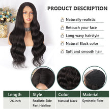 Load image into Gallery viewer, N NAYASA Long Black Wavy Wigs for Women Side Part Black Wig Natural Looking Synthetic Heat Resistant Fiber Wigs Hair for Daily Party Use (2#)