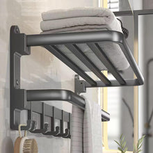 Load image into Gallery viewer, Yariwiz GreyTowel Rack Wall Mounted No Drill and Screw Mounting, Bathroom Bath Shower Length 22.4 inch Double Towel Rod with Shelf Hotel Towel Rack B0501-GREY