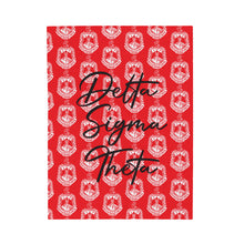 Load image into Gallery viewer, Red Velveteen Plush Blanket White DST Crest and Black Delta Sigma Theta Theme