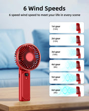 Load image into Gallery viewer, TUNISE Portable Handheld Fan, Neck Fan, 4000mAh Desk Fan, 180° Adjustable, 6 Speed Wind, Display Electricity in Real Time, USB Rechargeable Foldable Fan, Quiet Personal Fan as Power Bank