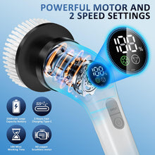 Load image into Gallery viewer, Electric Spin Scrubber, Full-Body IPX7 Waterproof Cordless Power Cleaning Brush with Adjustable Extension Handle, 2-Speed Shower Scrubber with 7 Replaceable Brush Heads for Bathroom, Kitchen Cleaning