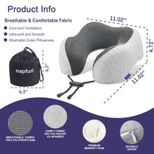 Load image into Gallery viewer, napfun Neck Pillow for Traveling, Upgraded Travel Neck Pillow for Airplane 100% Pure Memory Foam Travel Pillow for Flight Headrest Sleep, Portable Plane Accessories, Light Grey