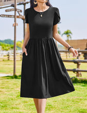 Load image into Gallery viewer, Zeagoo Womens Summer Midi Dress with Pockets Casual Short Sleeve A-Line Flowy Shirt Dress Beach Sundress,Black,Large
