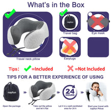 Load image into Gallery viewer, napfun Neck Pillow for Traveling, Upgraded Travel Neck Pillow for Airplane 100% Pure Memory Foam Travel Pillow for Flight Headrest Sleep, Portable Plane Accessories, Light Grey