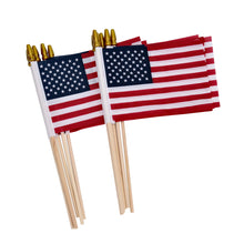 Load image into Gallery viewer, 12 Pack Small American Flags on Stick Small US Flags/Mini American Flags for Outside 4x6 Inch American Hand Held Stick Flags with Kid-Safe Spear Top, Patriotic Veterans Day Decorations, 4th of July Decorations