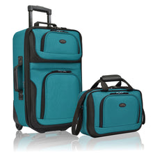 Load image into Gallery viewer, U.S. Traveler Rio Fabric Expandable Carry-on Luggage, Rolling Suitcase, Teal, 2 Wheel Set