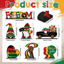Load image into Gallery viewer, Threehoney 7 Pcs Juneteenth Day Decorations Wooden Happy Juneteenth Table Centerpieces Freedom Day Table Signs Wood 1865 Black American Independence Table Toppers for Home Desktop Decor (With Base)