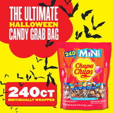 Load image into Gallery viewer, Chupa Chups Mini Lollipop Halloween Trick or Treat Candy Variety Assortment, 5 Flavors, Individually Wrapped Bulk Candy for Adults & Kids, 50.8 oz Bag (240 Suckers)