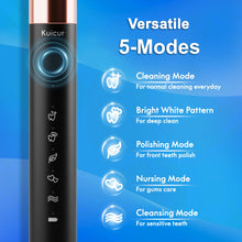Load image into Gallery viewer, Sonic Electric Toothbrush for Adults and Kids, Comes with 10 Brush Heads & Travel Case, 5 Modes with 2 Minutes Built in Smart Timer, One Charge for 90 Days, 42,000 VPM Motor (Black)