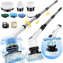 Load image into Gallery viewer, Electric Spin Scrubber, Full-Body IPX7 Waterproof Cordless Power Cleaning Brush with Adjustable Extension Handle, 2-Speed Shower Scrubber with 7 Replaceable Brush Heads for Bathroom, Kitchen Cleaning