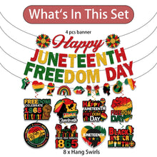 Load image into Gallery viewer, Juneteenth Decorations, NO-DIY Juneteenth Party Supplies Includes Banner and Hanging Swirls, Freedom Day Juneteenth Banner Decorations for Juneteenth Party