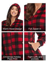 Load image into Gallery viewer, COLORFULLEAF Couples Matching Christmas Pajamas for Family Hoodie Plaid Fleece Onesie Full Zipper Jumpsuits(Womens, S)