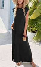 Load image into Gallery viewer, Zeagoo Black Maxi Dress Sleeveless Sun Dresses Beach Crew Neck Long Split Dresses with Pockets Summer Dress for Women 2025 Vacation Black L