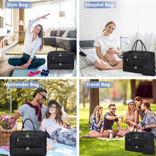 Load image into Gallery viewer, Large Women Travel Duffle Bag - Carry on Overnight Bag Weekend Travel Duffel Tote Bag Yoga Gym Bag with Wet Pocket Toiletry Weekender Overnight Bag for Travel Business Trips Sport Hospital Black