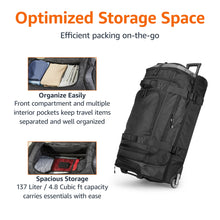 Load image into Gallery viewer, Amazon Basics 35-Inch Large Rolling Duffle Bag with Wheels and Handle, Travel Duffle Bag with Durable Ripstop Polyester Material, 2 Layers of Space, Multiple Interior and Exterior Pockets, Black