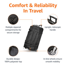 Load image into Gallery viewer, Amazon Basics 35-Inch Large Rolling Duffle Bag with Wheels and Handle, Travel Duffle Bag with Durable Ripstop Polyester Material, 2 Layers of Space, Multiple Interior and Exterior Pockets, Black