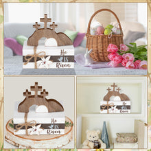 Load image into Gallery viewer, Ferraycle 4 Pcs Easter Table Decor He is Risen Wooden Sign Happy Easter Farmhouse Cross Wooden Block Decorative Book Tiered Tray Decor Religious Rustic Spring Decoration for Fireplace Living Room
