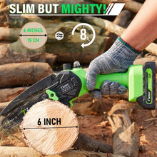 Load image into Gallery viewer, Tietoc Chainsaw 6 Inch Mini Electric Chainsaw Cordless Battery Powered, Hand Held Saw for Wood/Trees Trimming, Tools for Household and Garden, Chain Saw Gift for Men Dad Husband Fathers Gardener 2025