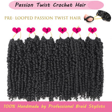 Load image into Gallery viewer, Passion Twist Crochet Hair 10 Inch 6 Packs Pre-twisted Passion Twist Hair Pre Looped Crochet Hair for Black Women Bohemian Short Passion Twist Crochet Hair for Kids and Girls (10 Inch,1B)