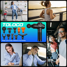 Load image into Gallery viewer, TOLOCO Massage Gun, Deep Tissue Back Massage for Athletes for Pain Relief, Percussion Massager with 10 Massages Heads & Silent Brushless Motor, Gifts for Fathers Day, Black