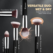 Load image into Gallery viewer, BEAKEY Makeup Brushes Set, Professional Foundation Eyeshadow Concealer Blush Powder Bronzer Applicator, 2 Blender Sponge with Beauty Paper Case stocking stuffers