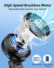 Load image into Gallery viewer, TUNISE Portable Handheld Fan, Portable Fan Rechargeable, 4000mAh, 180° Adjustable, 6 Speed Wind, Display Electricity in Real Time, USB Rechargeable Foldable Fan, Quiet Personal Fan with Power Bank