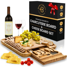 Load image into Gallery viewer, Charcuterie Boards Gift Set - Bamboo Cheese Board - Unique House Warming Gifts New Home - Wedding Gifts for Couple, Bridal Shower, Housewarming, Birthday Gifts for Women - by: Bambüsi