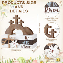 Load image into Gallery viewer, Ferraycle 4 Pcs Easter Table Decor He is Risen Wooden Sign Happy Easter Farmhouse Cross Wooden Block Decorative Book Tiered Tray Decor Religious Rustic Spring Decoration for Fireplace Living Room