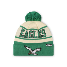 Load image into Gallery viewer, FOCO Philadelphia Eagles NFL Retro Team Logo Heritage Stripe Pom Beanie Hat, Cream