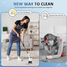 Load image into Gallery viewer, Electric Spin Scrubber, Full-Body IPX7 Waterproof Cordless Power Cleaning Brush with Adjustable Extension Handle, 2-Speed Shower Scrubber with 7 Replaceable Brush Heads for Bathroom, Kitchen Cleaning