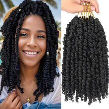 Load image into Gallery viewer, Passion Twist Crochet Hair 10 Inch 6 Packs Pre-twisted Passion Twist Hair Pre Looped Crochet Hair for Black Women Bohemian Short Passion Twist Crochet Hair for Kids and Girls (10 Inch,1B)