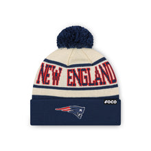 Load image into Gallery viewer, FOCO New England Patriots NFL Primary Team Logo Heritage Stripe Pom Beanie Hat, Cream