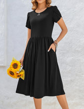 Load image into Gallery viewer, Zeagoo Womens Summer Midi Dress with Pockets Casual Short Sleeve A-Line Flowy Shirt Dress Beach Sundress,Black,Large