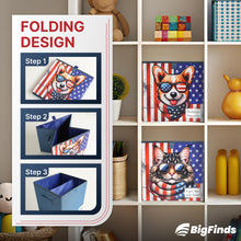 Load image into Gallery viewer, BigFinds Decorative Storage Fabric Box Set - Cat & Dog 2 Print with American Flag Closet Organizers For Bedroom - Foldable Bins For Clothes & Toy Organization