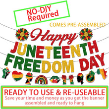 Load image into Gallery viewer, Juneteenth Decorations, NO-DIY Juneteenth Party Supplies Includes Banner and Hanging Swirls, Freedom Day Juneteenth Banner Decorations for Juneteenth Party