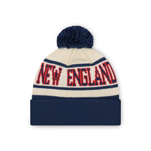 Load image into Gallery viewer, FOCO New England Patriots NFL Primary Team Logo Heritage Stripe Pom Beanie Hat, Cream