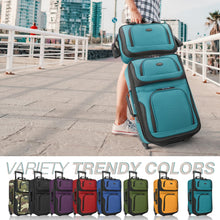 Load image into Gallery viewer, U.S. Traveler Rio Fabric Expandable Carry-on Luggage, Rolling Suitcase, Teal, 2 Wheel Set